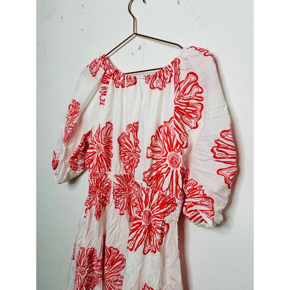 MARIE OLIVER Pink Floral 100% Cotton Ava V-Neck 3/4 Sleeve Maxi Dress Size M - Picture 13 of 16
